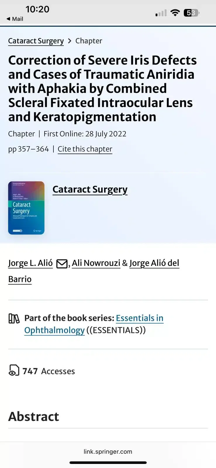 Portada del capítulo sobre cirugía de cataratas, parte de la serie 